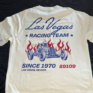 PacSun White Las Vegas Racing Team Tee with Blue and Red Graphics